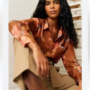 Sezane Brown and Pink Button Down Shirt